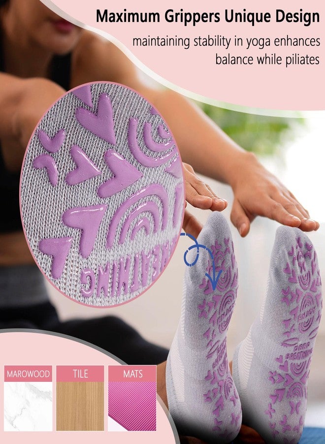 Tphon Pilates Socks for Women, Non Slip Yoga Socks with Grip for Barre Ballet Hospital Workout Slipper Sock 3 Pairs - Image 2